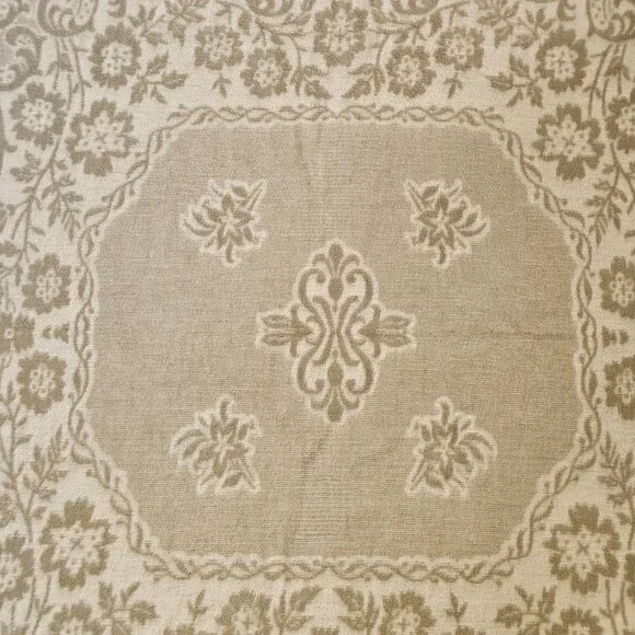 VTG Cream Beige Reversible Damask Floral Coverlet Bedspread‎ French Twin Full - Picture 12 of 13